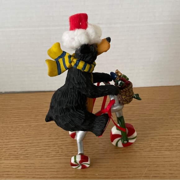 Vtg O’Well Bear Riding Peppermint Tricycle Christmas Santa Hat Cabin Lodge Decor - Picture 4 of 10